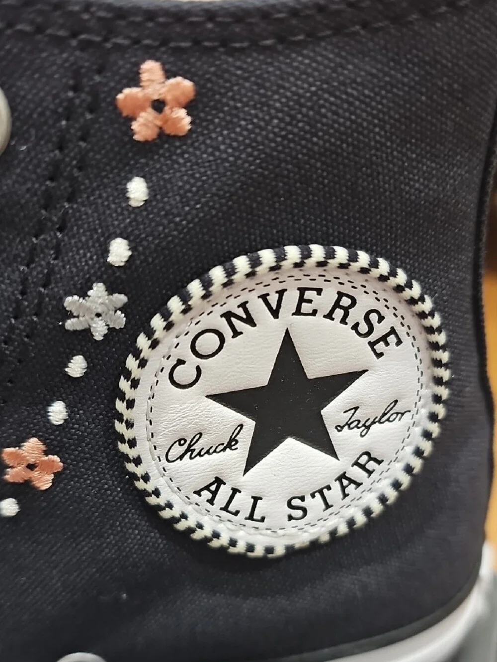 Converse Black High-Top Sneakers with Pink & White Floral Accents - Picture 4 of 7